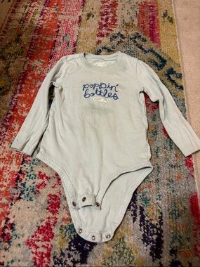 Carter's Pale Blue Long-Sleeve "Poppin' Bottles" One-Piece